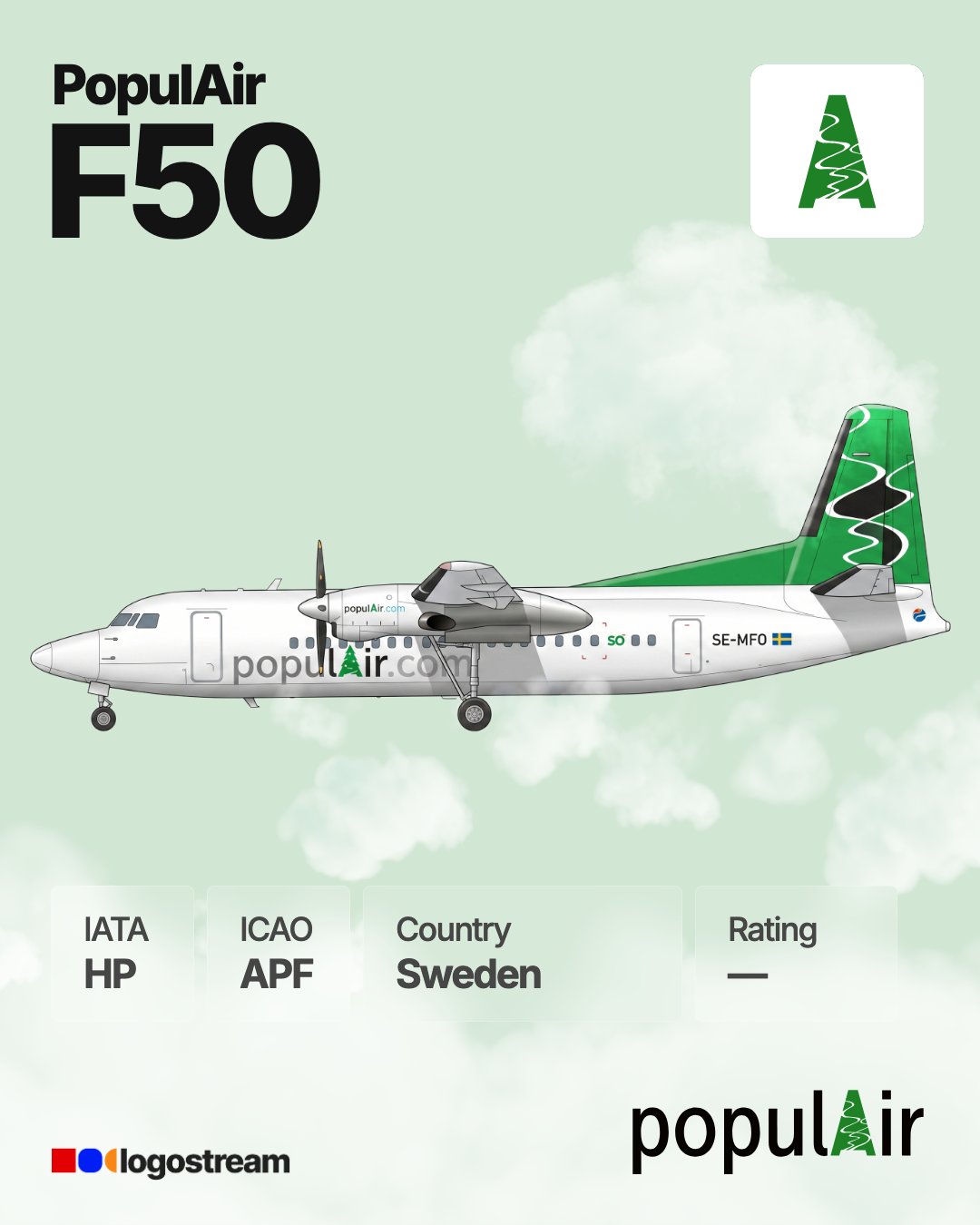 PopulAir aircraft livery – APF airline logo on aircraft