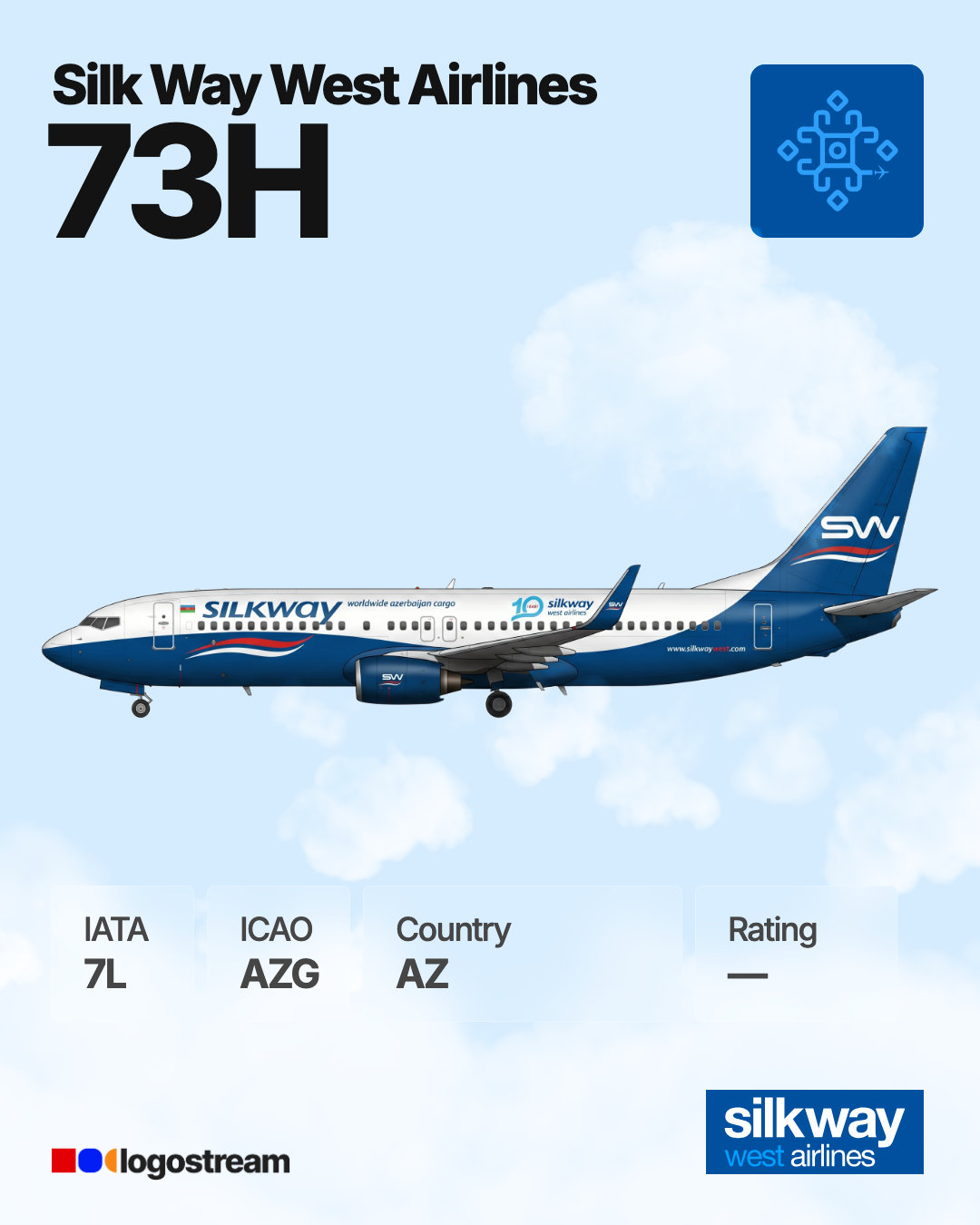 Silk Way West Airlines aircraft livery – AZG airline logo on aircraft