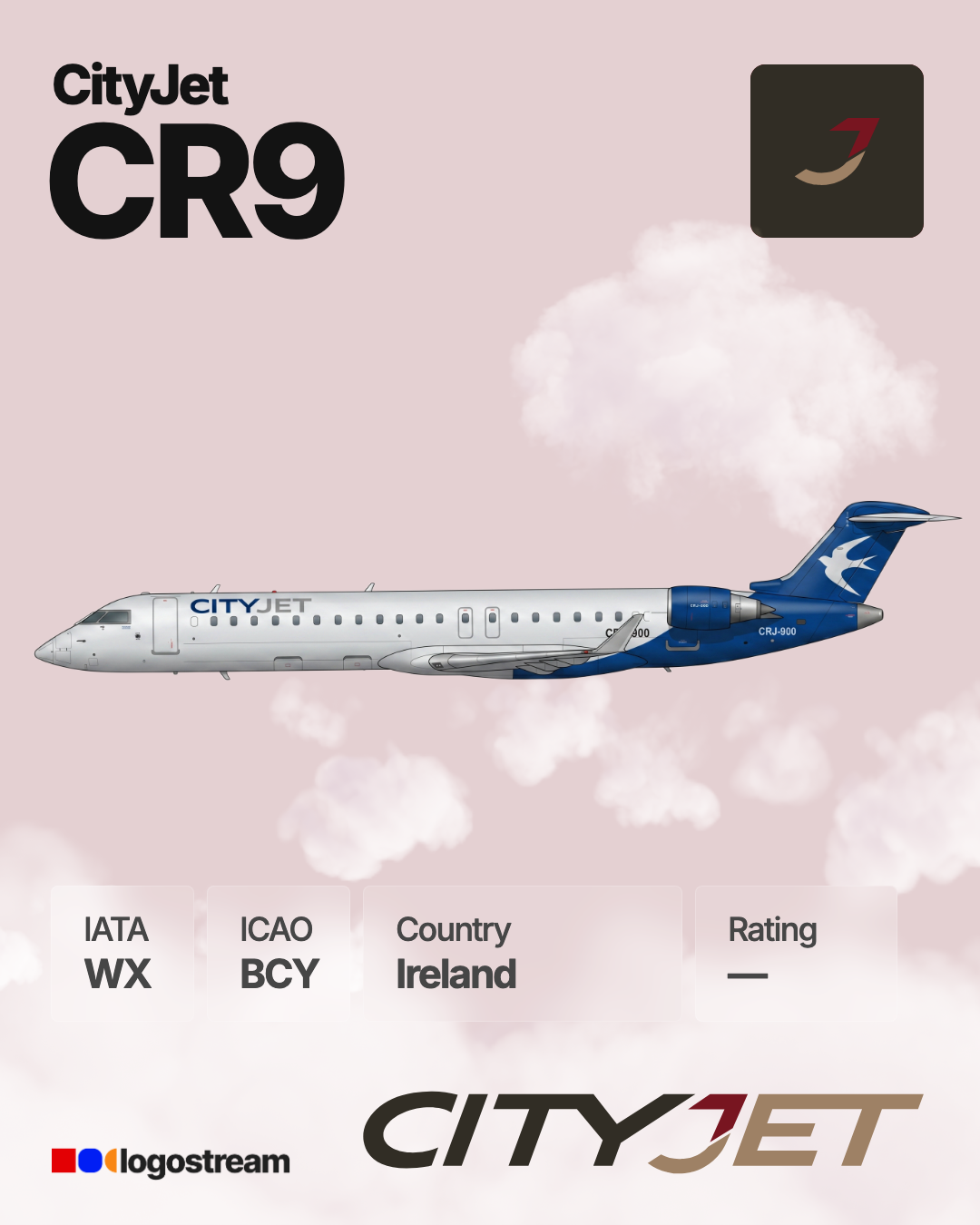 CityJet aircraft livery – BCY airline logo on aircraft
