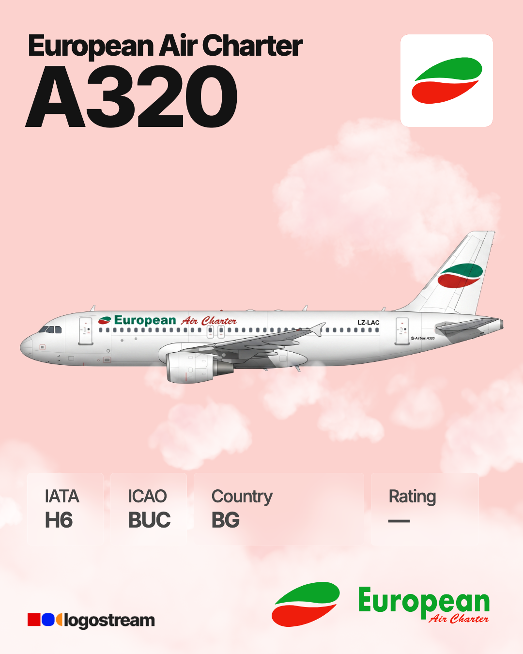 European Air Charter (Bulgarian airline) aircraft livery – BUC airline logo on aircraft