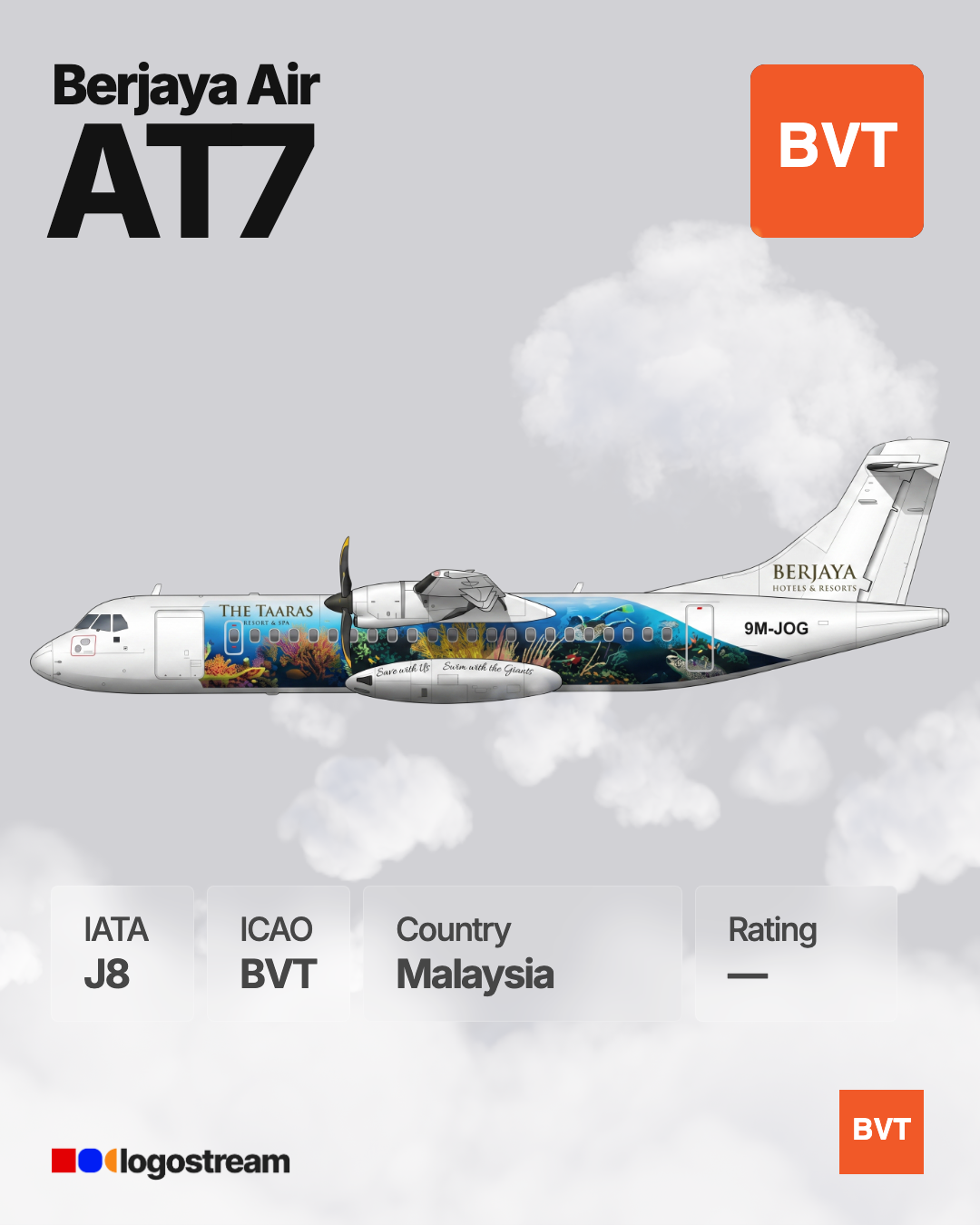 Berjaya Air aircraft livery – BVT airline logo on aircraft