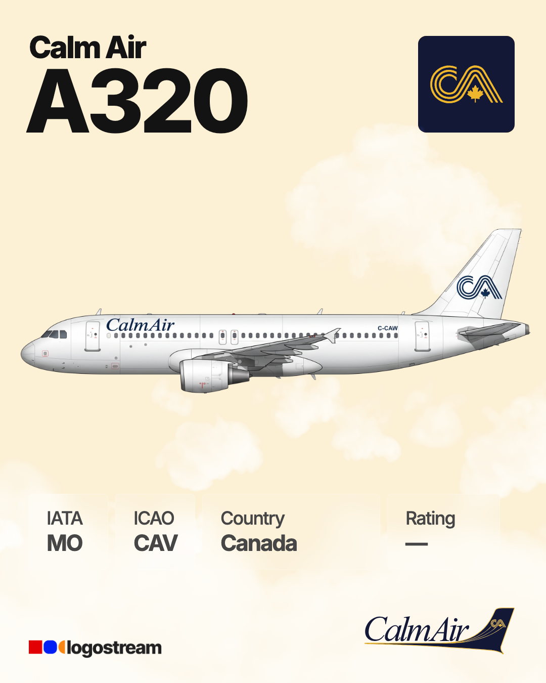 Calm Air aircraft livery – CAV airline logo on aircraft