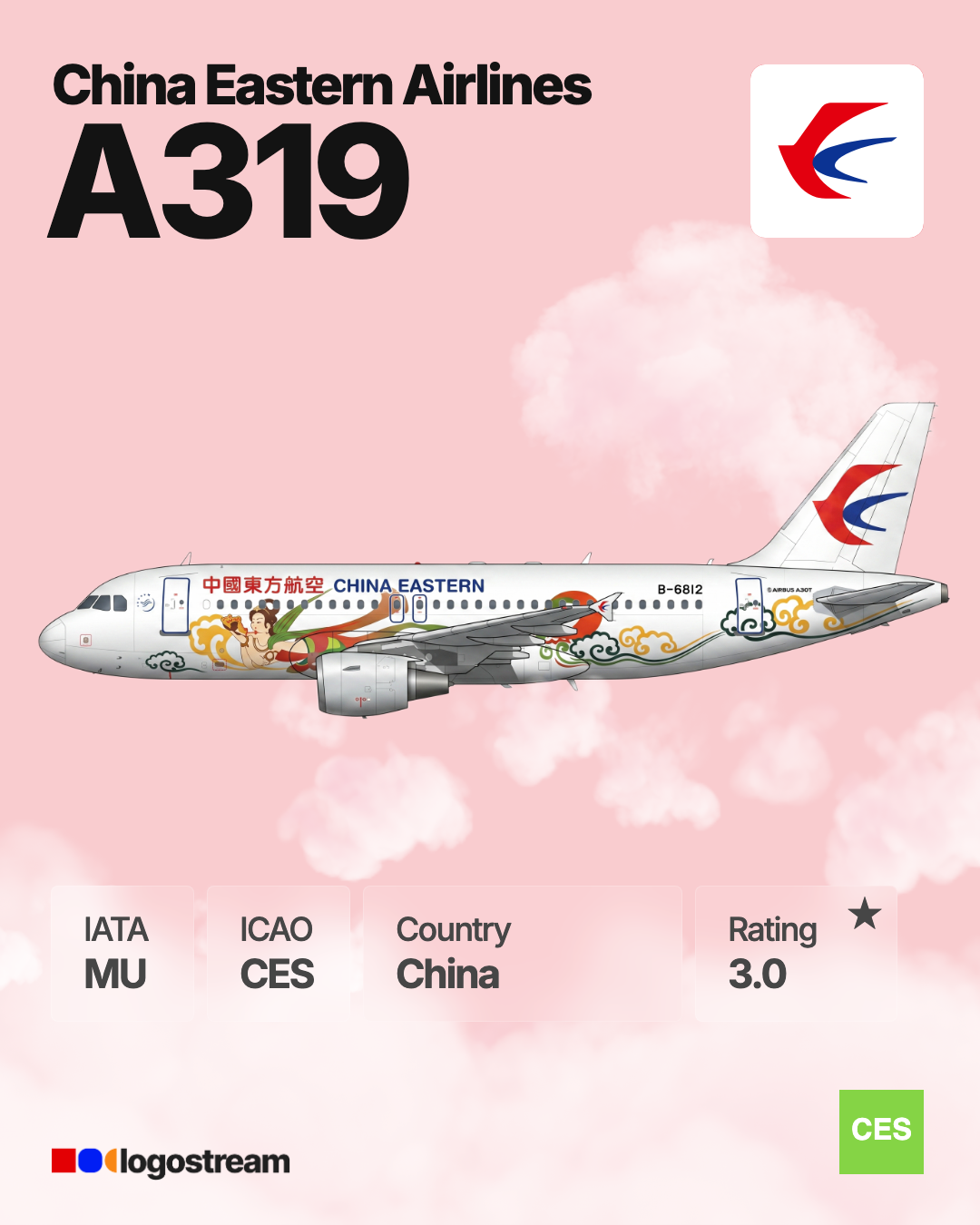 China Eastern Airlines aircraft livery – CES airline logo on aircraft