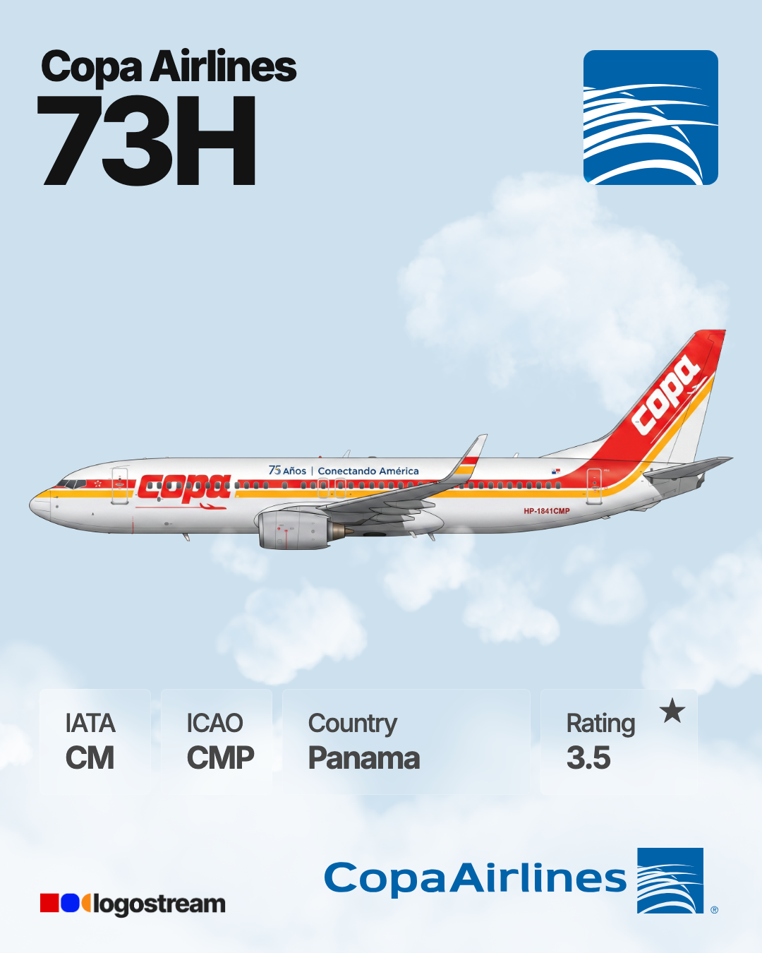 Copa Airlines aircraft livery – CMP airline logo on aircraft
