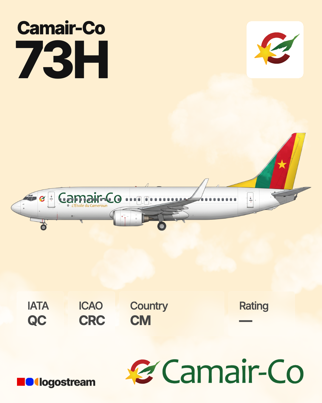 Camair-Co aircraft livery – CRC airline logo on aircraft