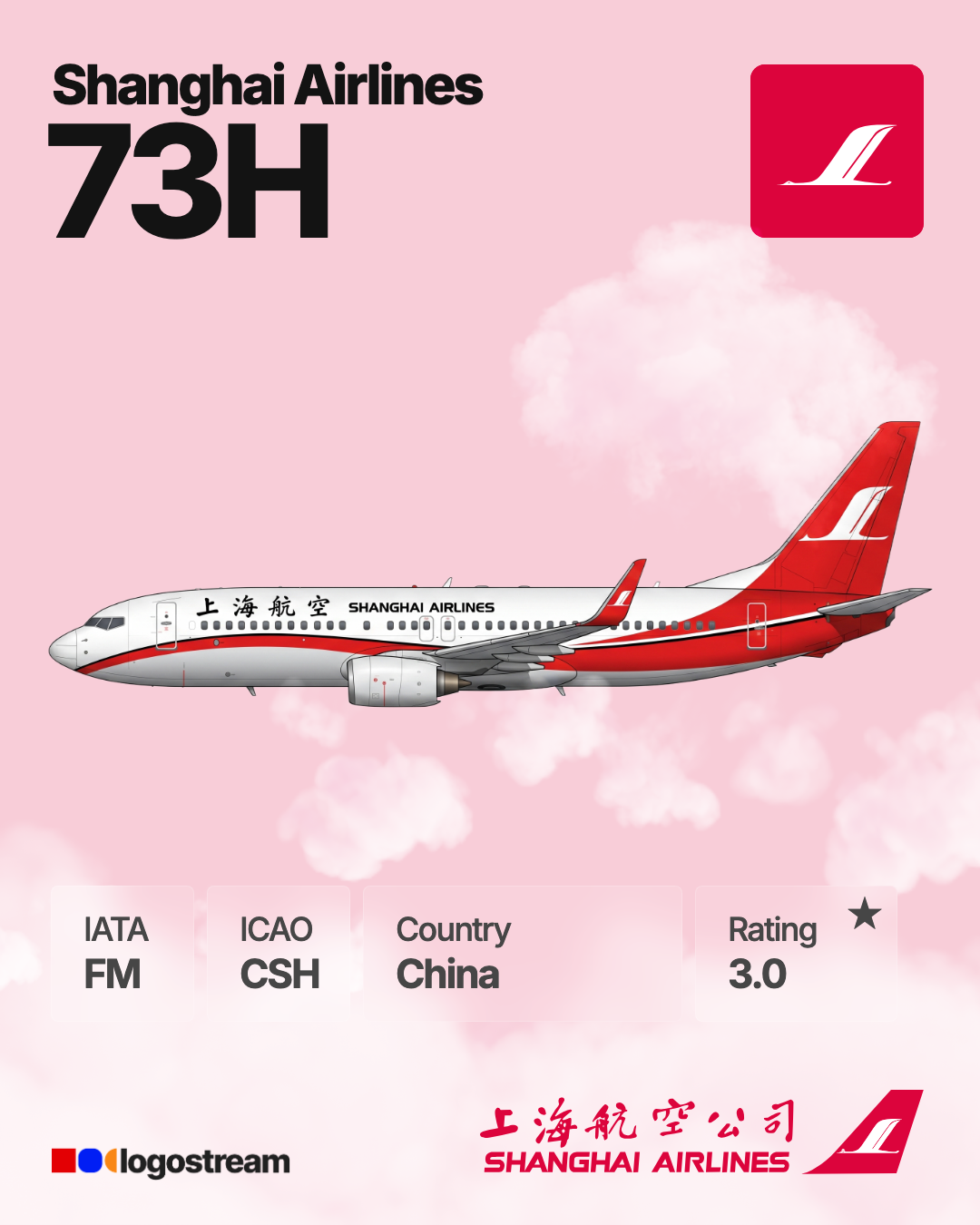 Shanghai Airlines (CSH) Aircraft Livery – Airline Logo API Shanghai Airlines aircraft livery – CSH airline logo on aircraft