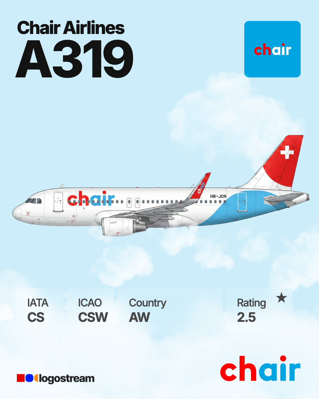 Chair Airlines aircraft livery – CSW airline logo on aircraft