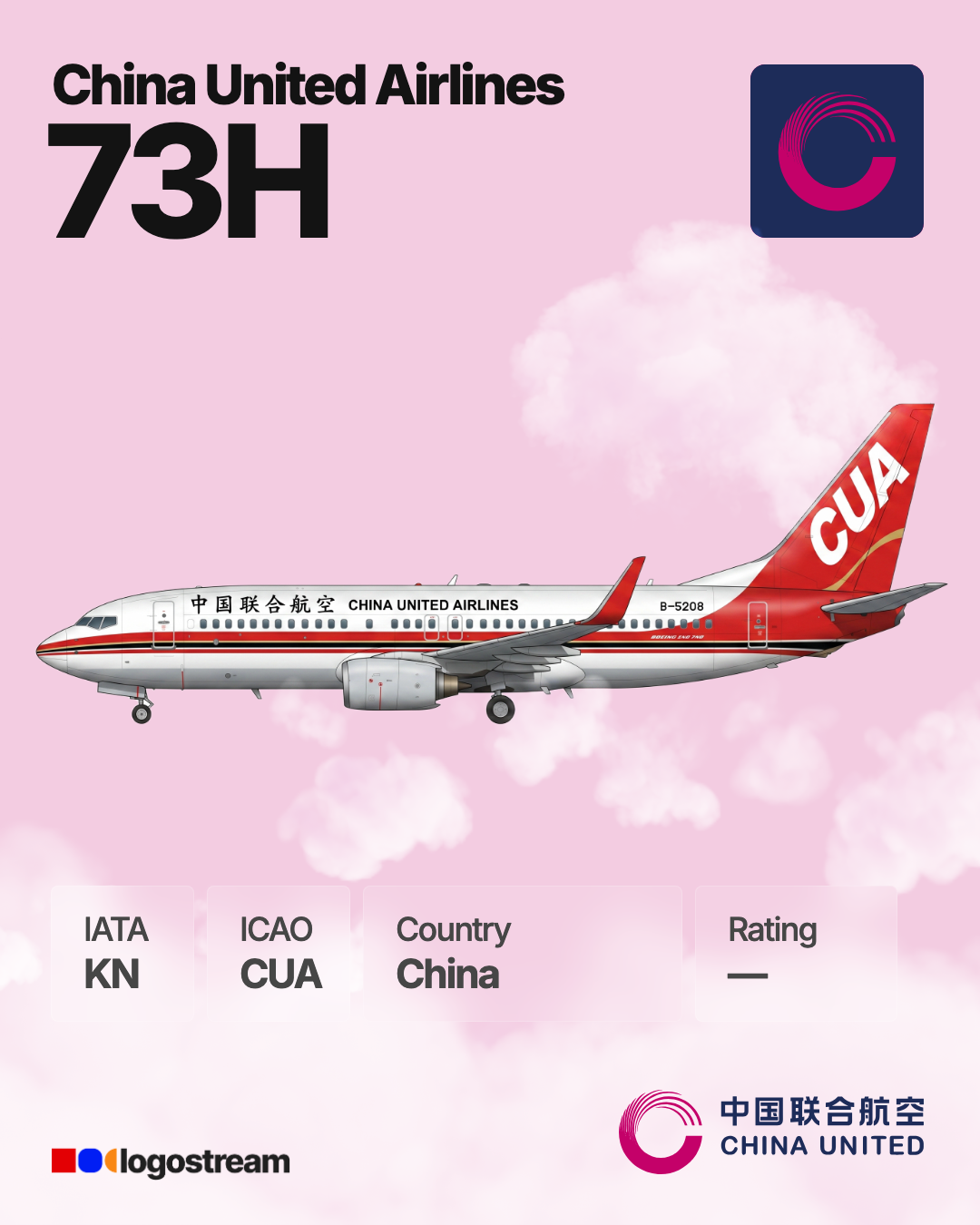 China United Airlines aircraft livery – CUA airline logo on aircraft