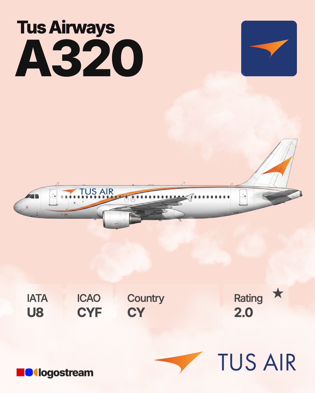 TUS Airways aircraft livery – CYF airline logo on aircraft