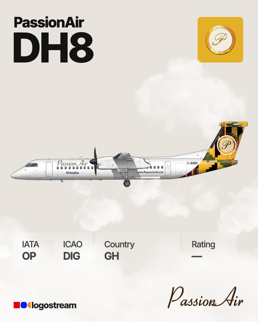 Passion Air aircraft livery – DIG airline logo on aircraft