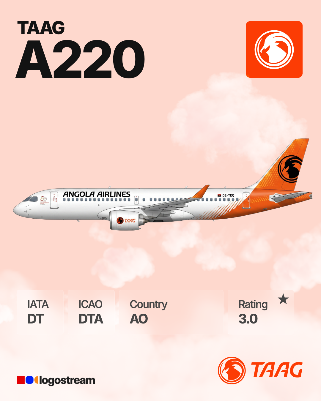 TAAG Angola Airlines aircraft livery – DTA airline logo on aircraft