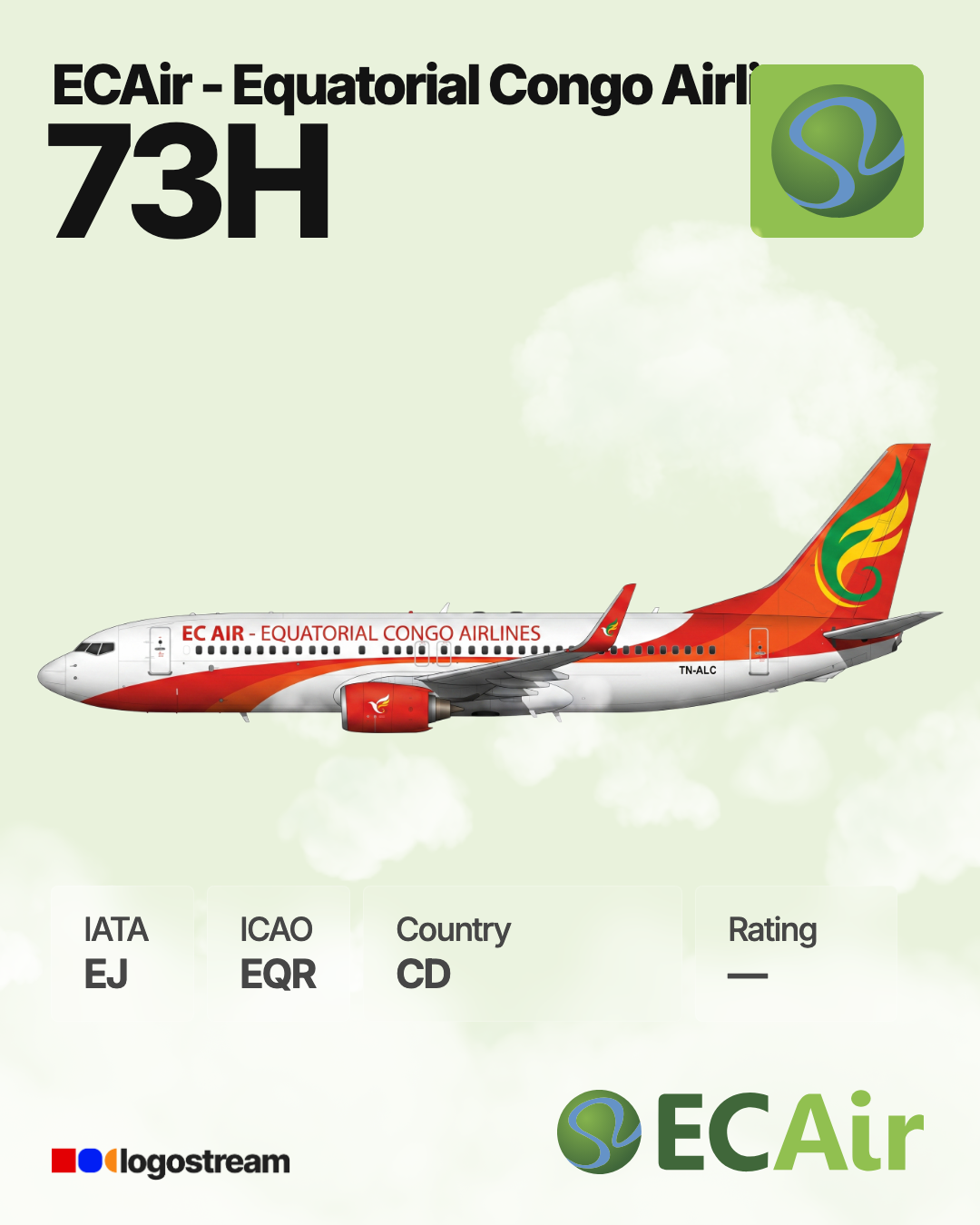 Equatorial Congo Airlines aircraft livery – EQR airline logo on aircraft
