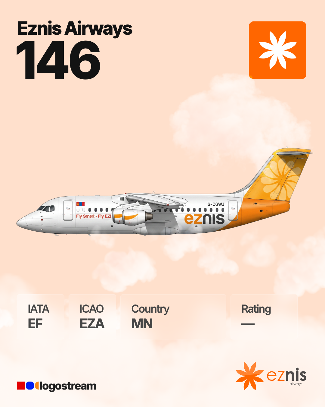 Eznis Airways aircraft livery – EZA airline logo on aircraft