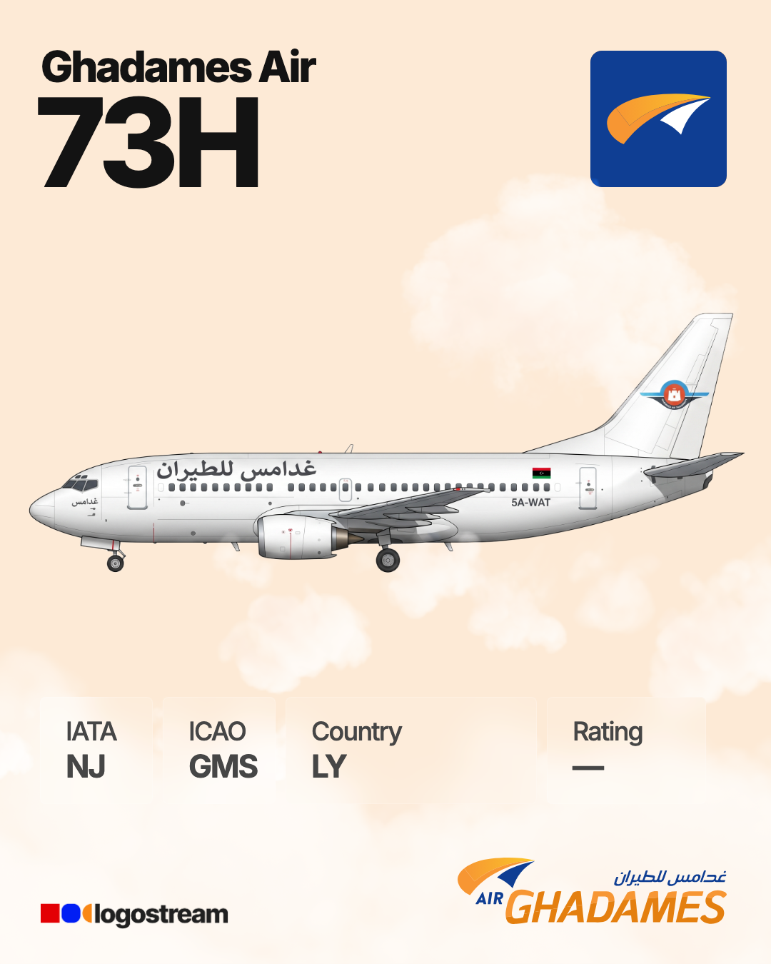 Ghadames Air Transport aircraft livery – GMS airline logo on aircraft