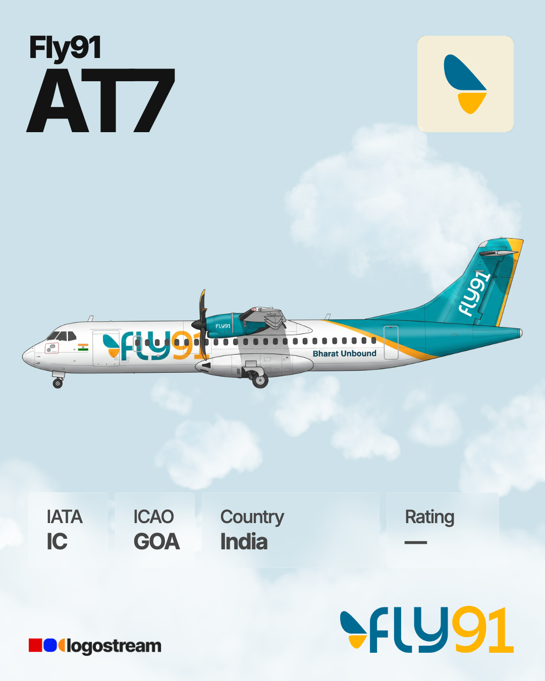 Fly91 aircraft livery – GOA airline logo on aircraft