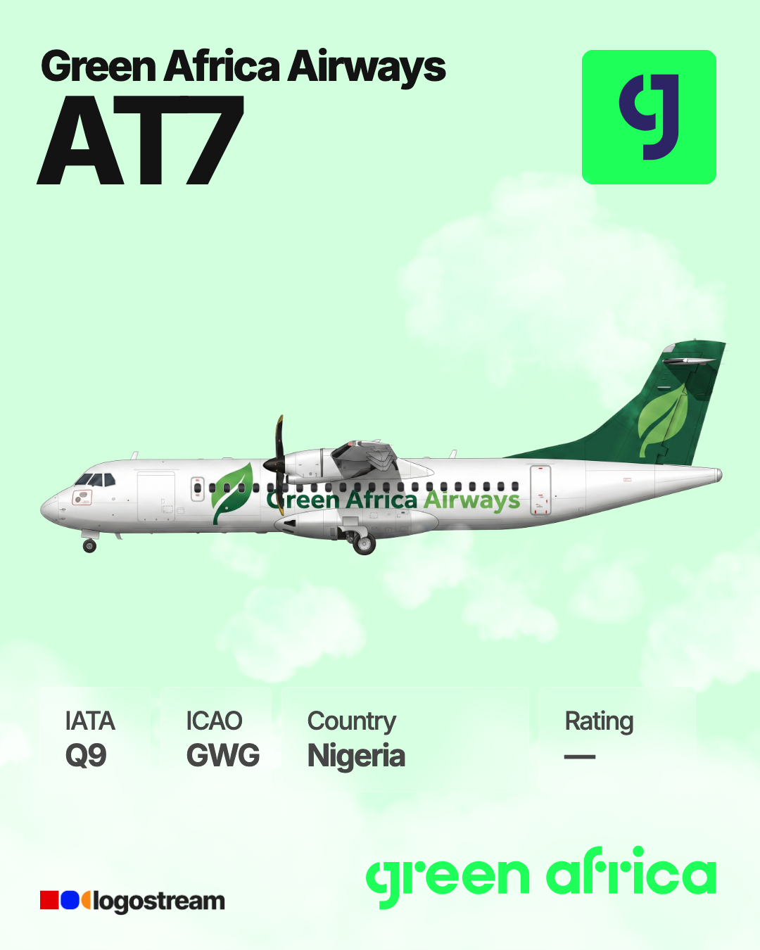 Green Africa Airways aircraft livery – GWG airline logo on aircraft