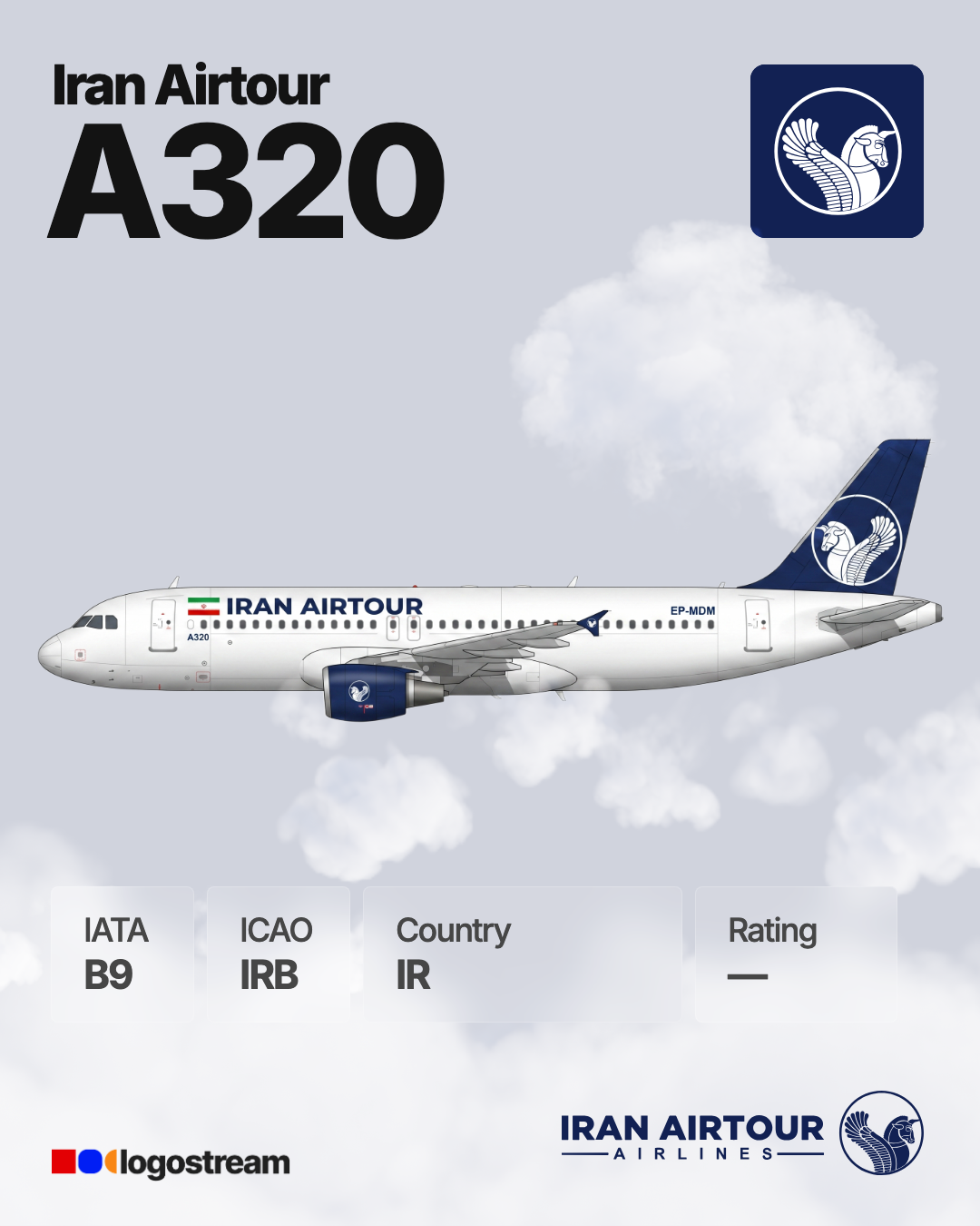 Iran Airtour aircraft livery – IRB airline logo on aircraft