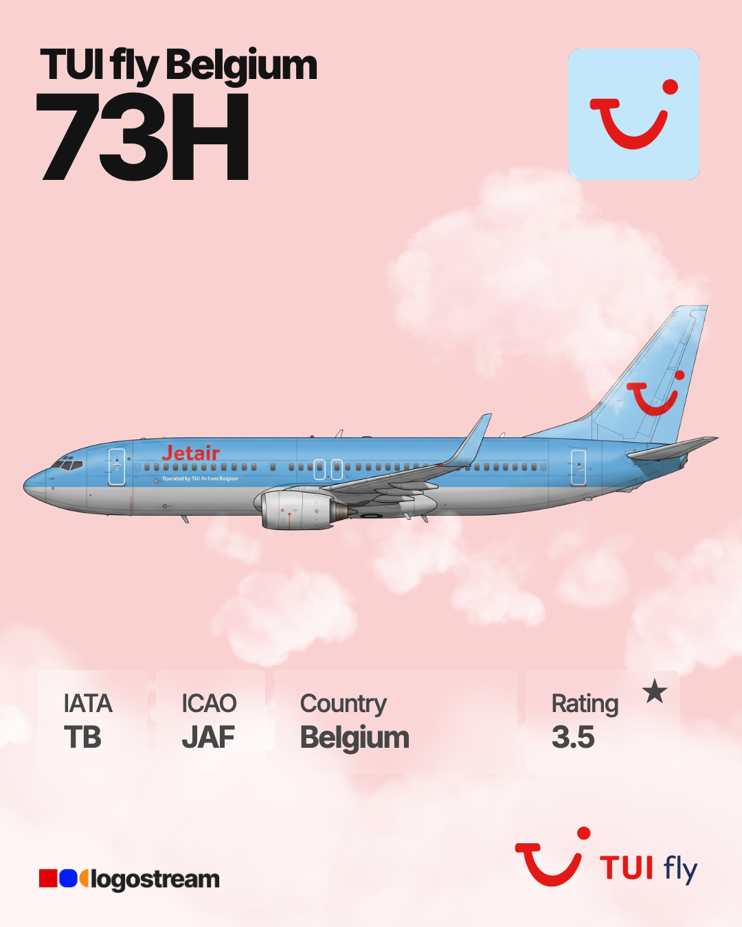 TUI fly Belgium aircraft livery – JAF airline logo on aircraft