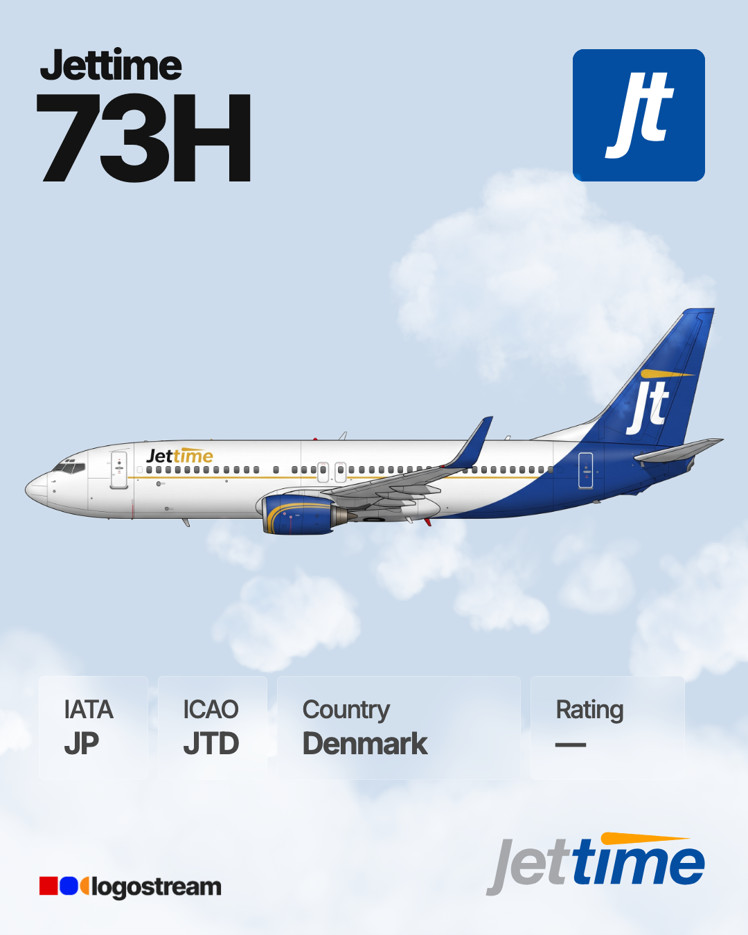 Jettime (JTD) Aircraft Livery – Airline Logo API Jettime aircraft livery – JTD airline logo on aircraft