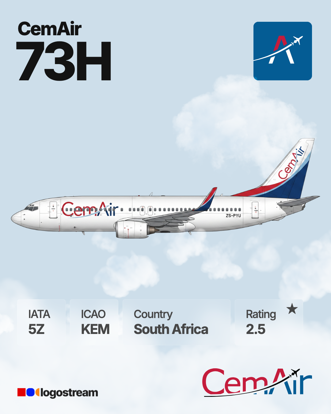 CemAir aircraft livery – KEM airline logo on aircraft