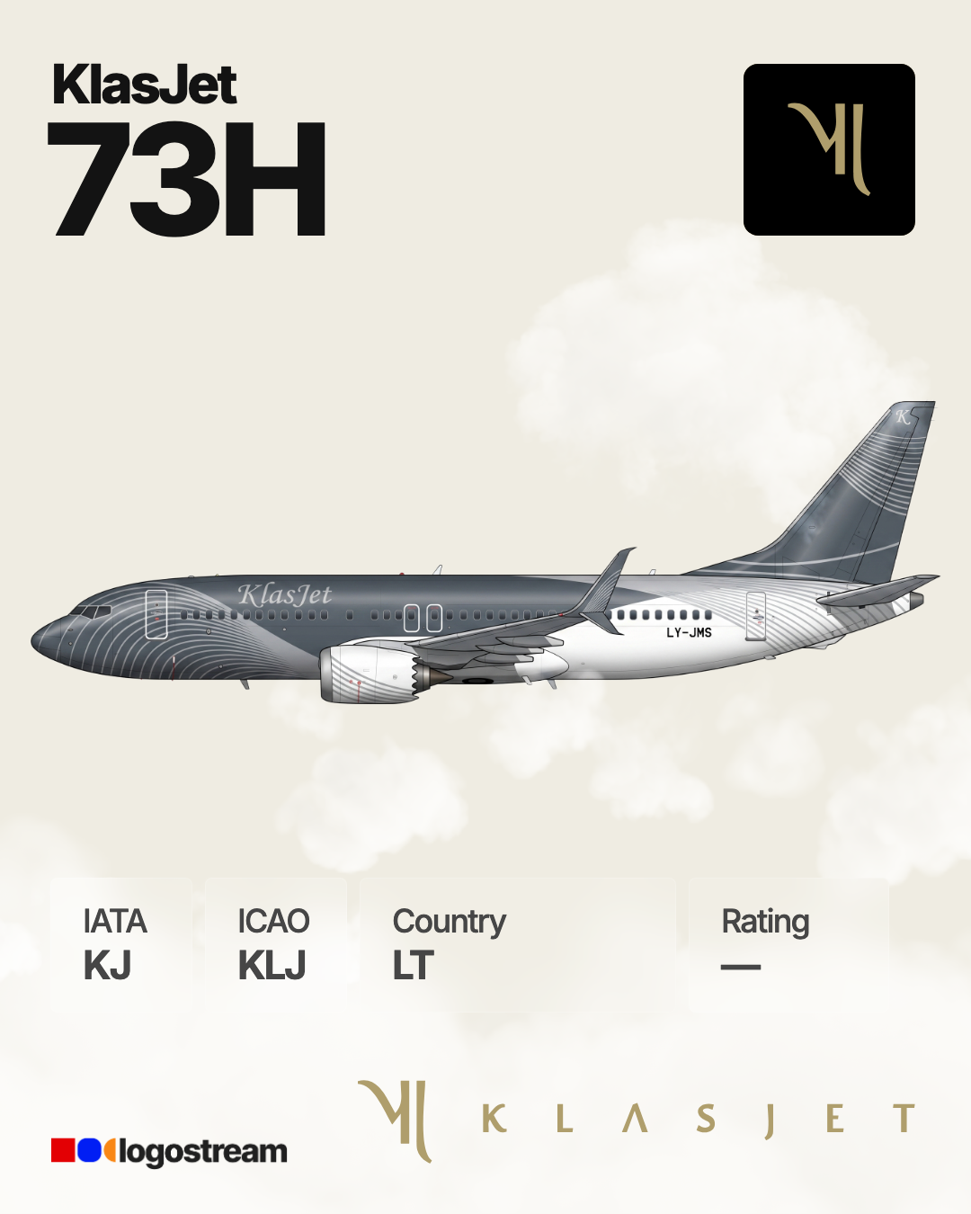 KlasJet aircraft livery – KLJ airline logo on aircraft