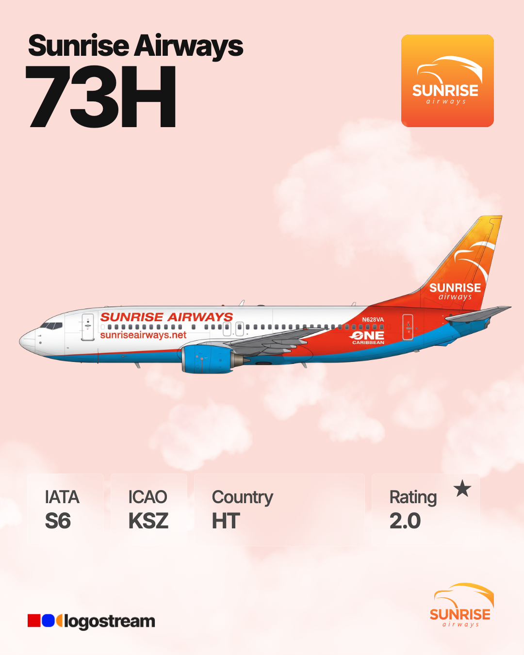 Sunrise Airways aircraft livery – KSZ airline logo on aircraft