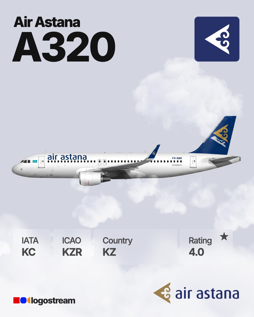 Air Astana aircraft livery – KZR airline logo on aircraft