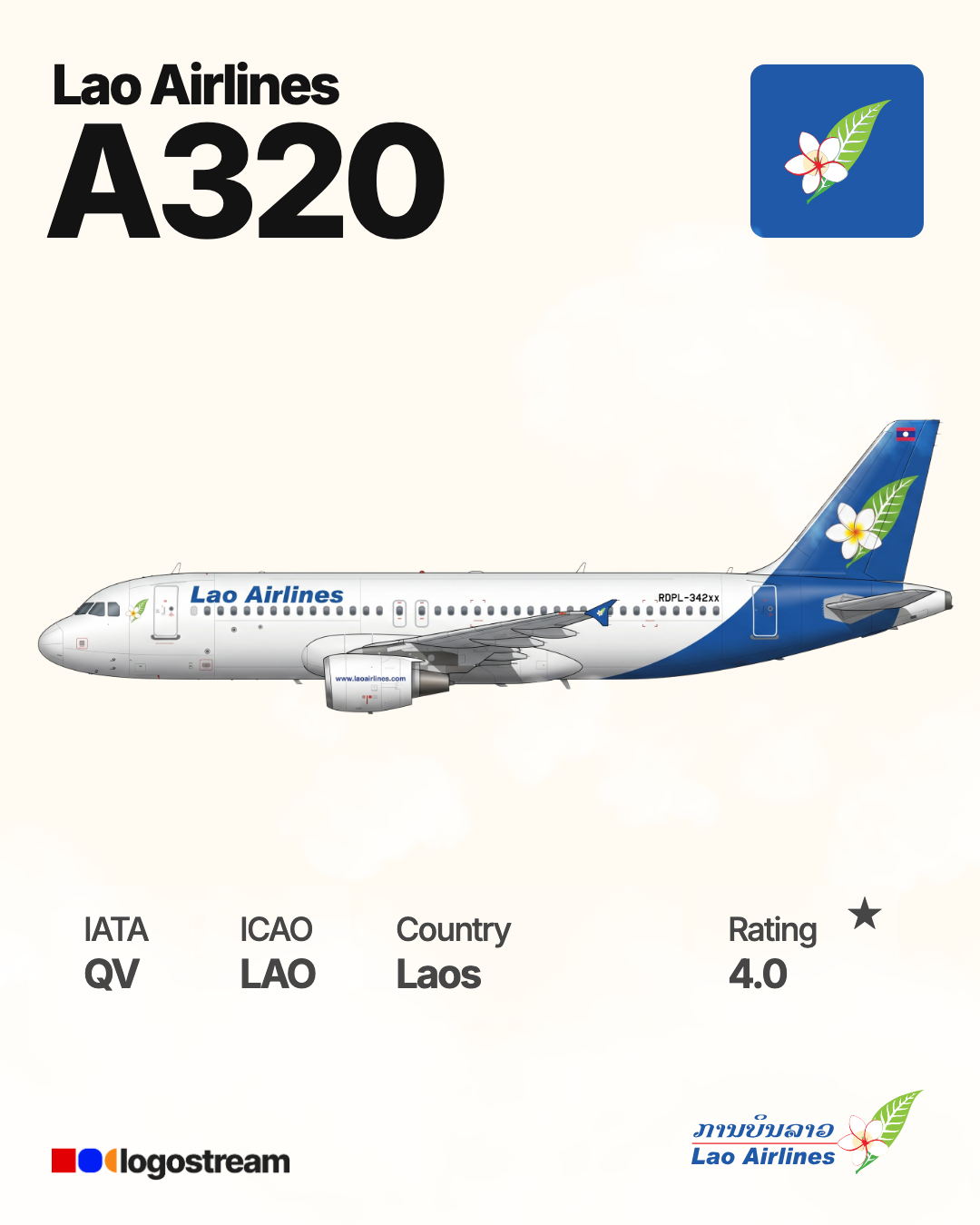 Royal Air Lao aircraft livery – LAO airline logo on aircraft