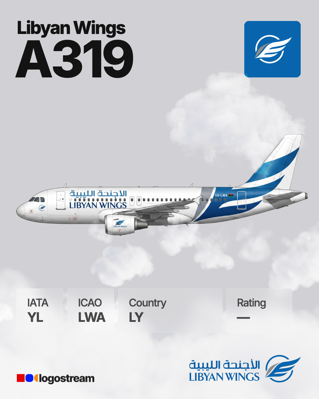 Libyan Wings aircraft livery – LWA airline logo on aircraft