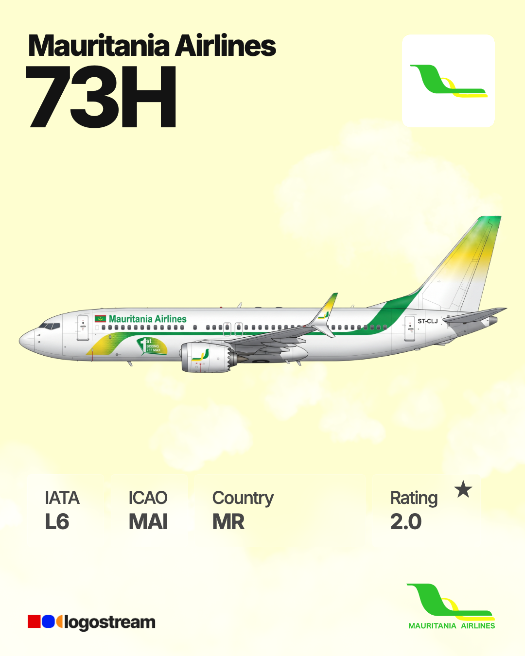 Mauritania Airlines aircraft livery – MAI airline logo on aircraft