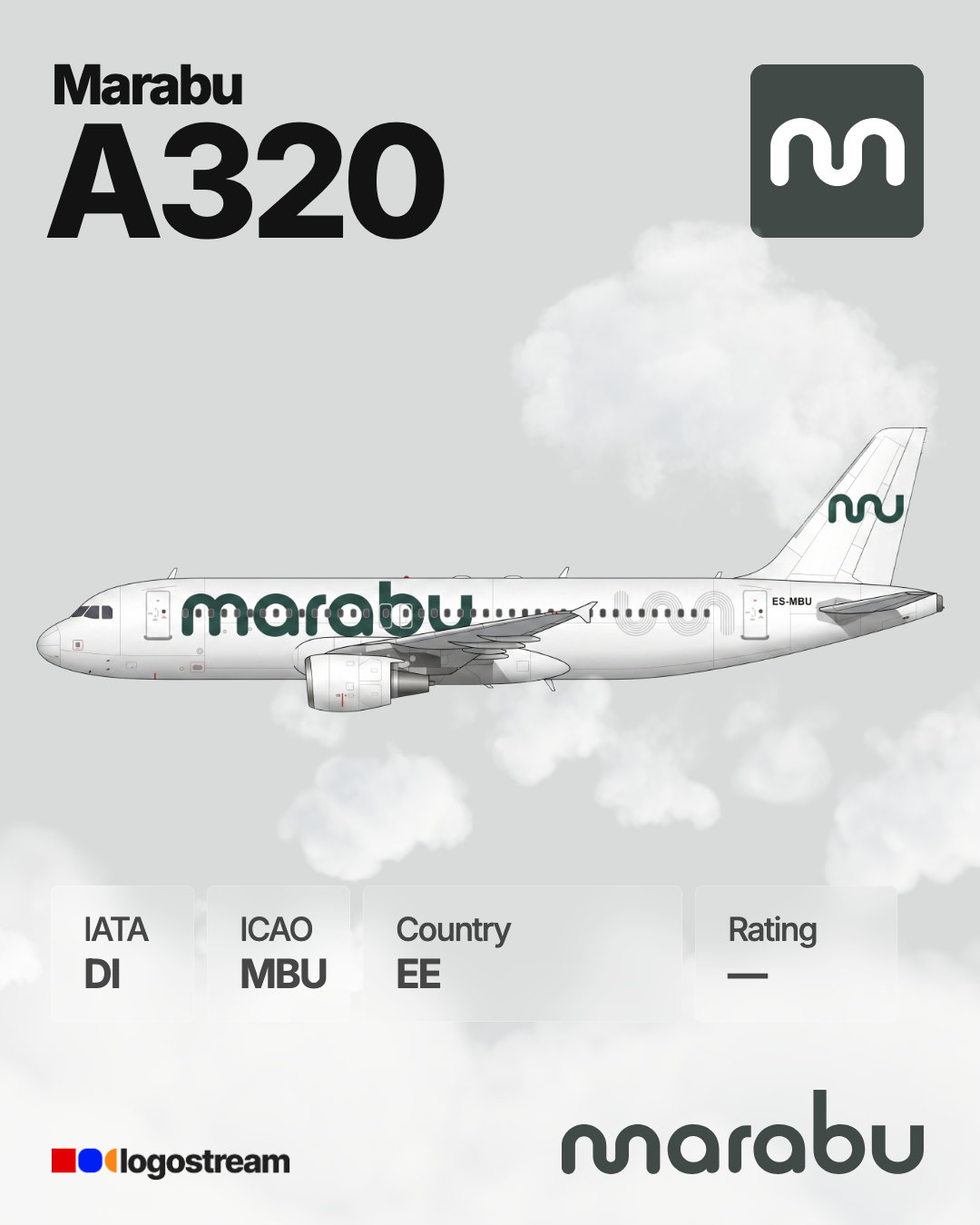 Marabu (airline) aircraft livery – MBU airline logo on aircraft