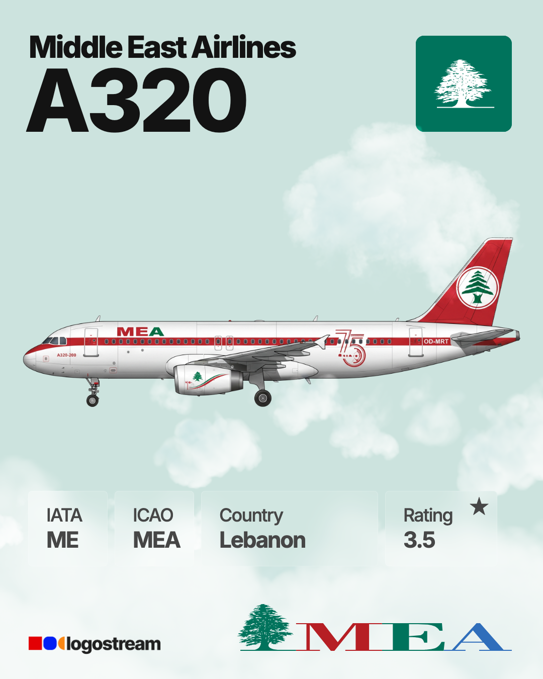 Middle East Airlines aircraft livery – MEA airline logo on aircraft