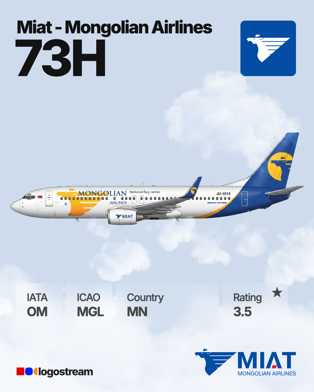 MIAT Mongolian Airlines aircraft livery – MGL airline logo on aircraft