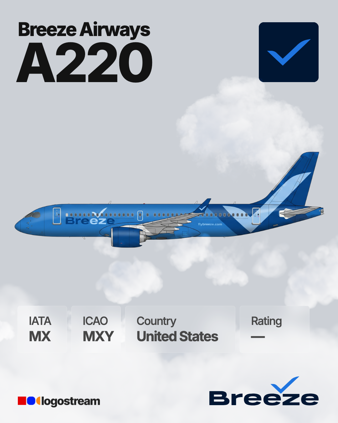 Breeze Airways aircraft livery – MXY airline logo on aircraft