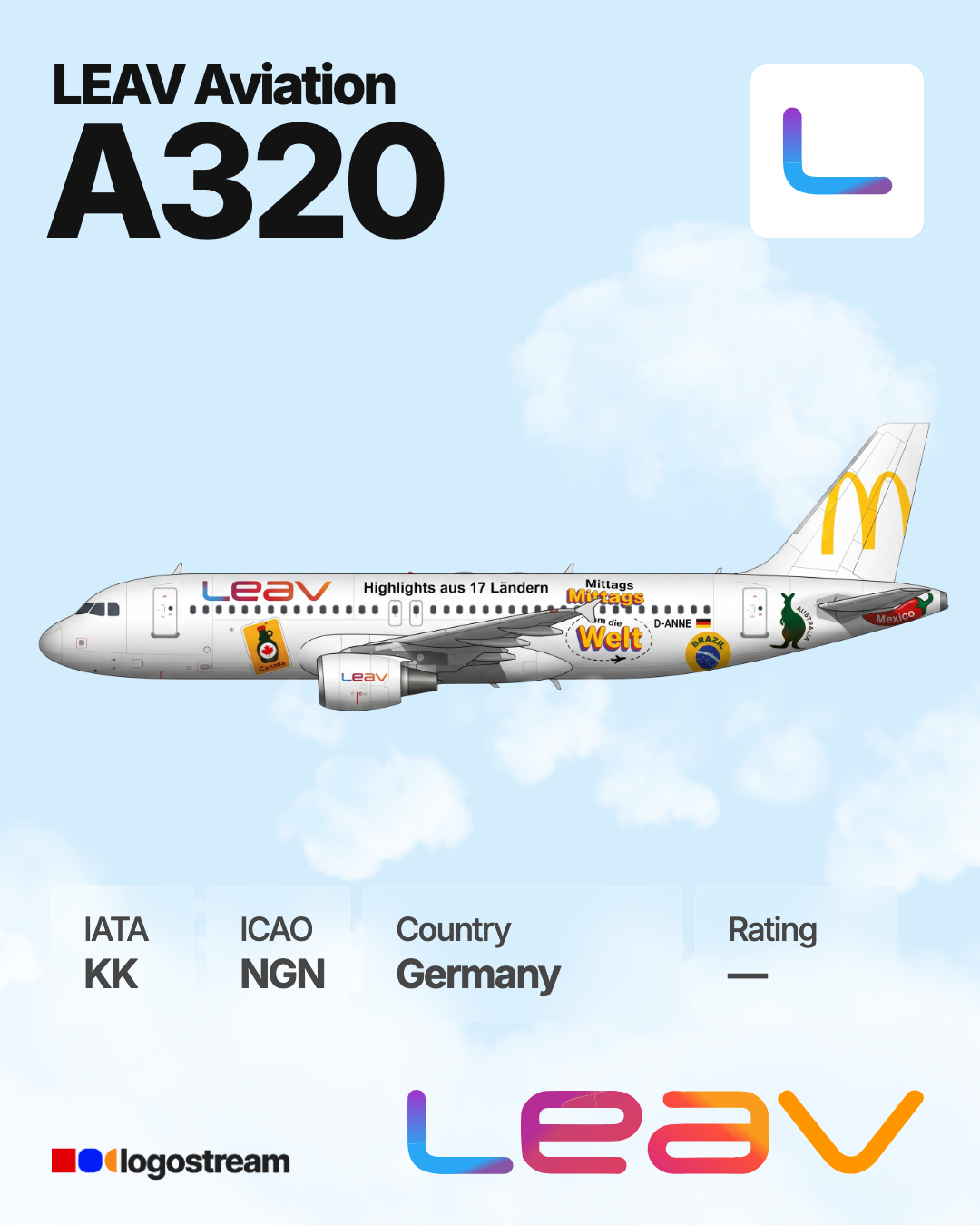 LEAV Aviation aircraft livery – NGN airline logo on aircraft