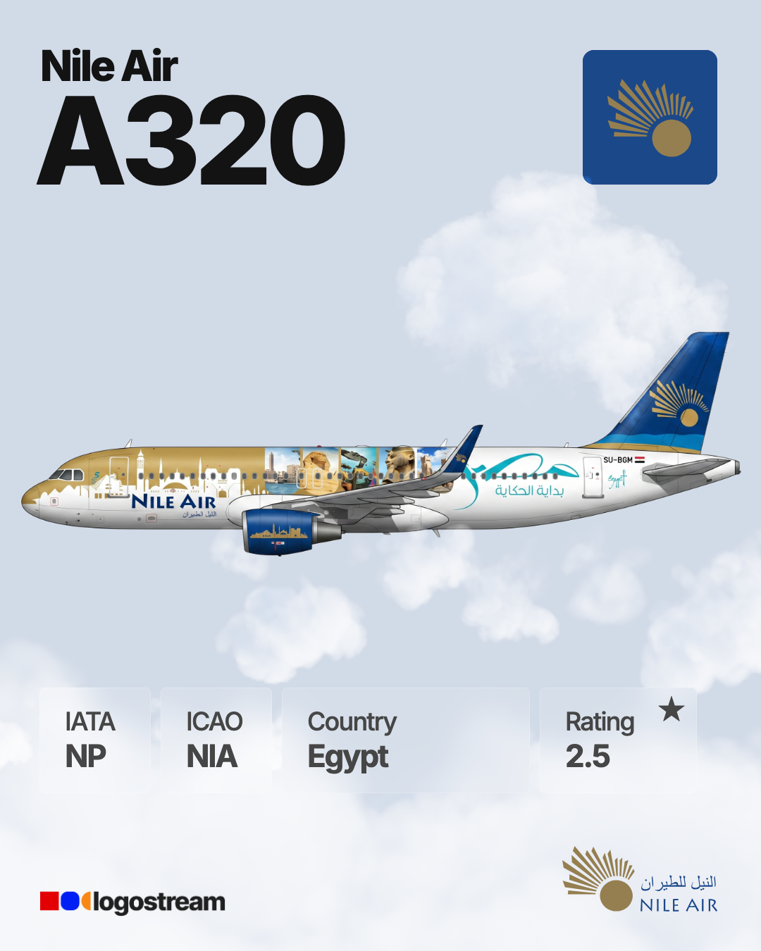 Nile Air aircraft livery – NIA airline logo on aircraft