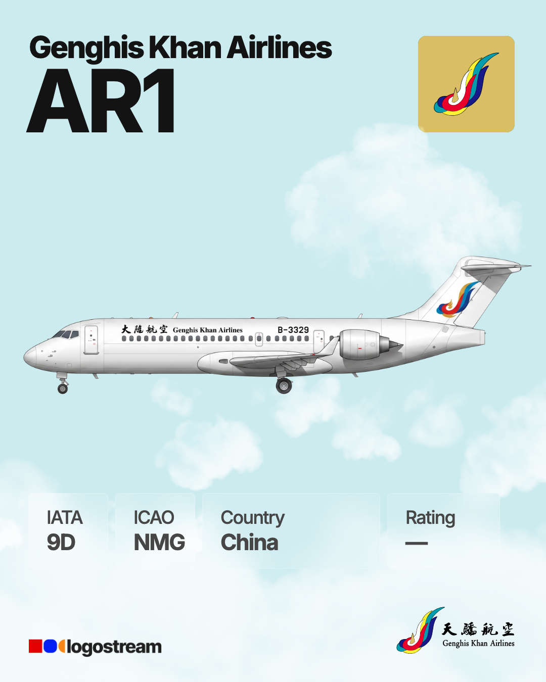 Genghis Khan Airlines aircraft livery – NMG airline logo on aircraft