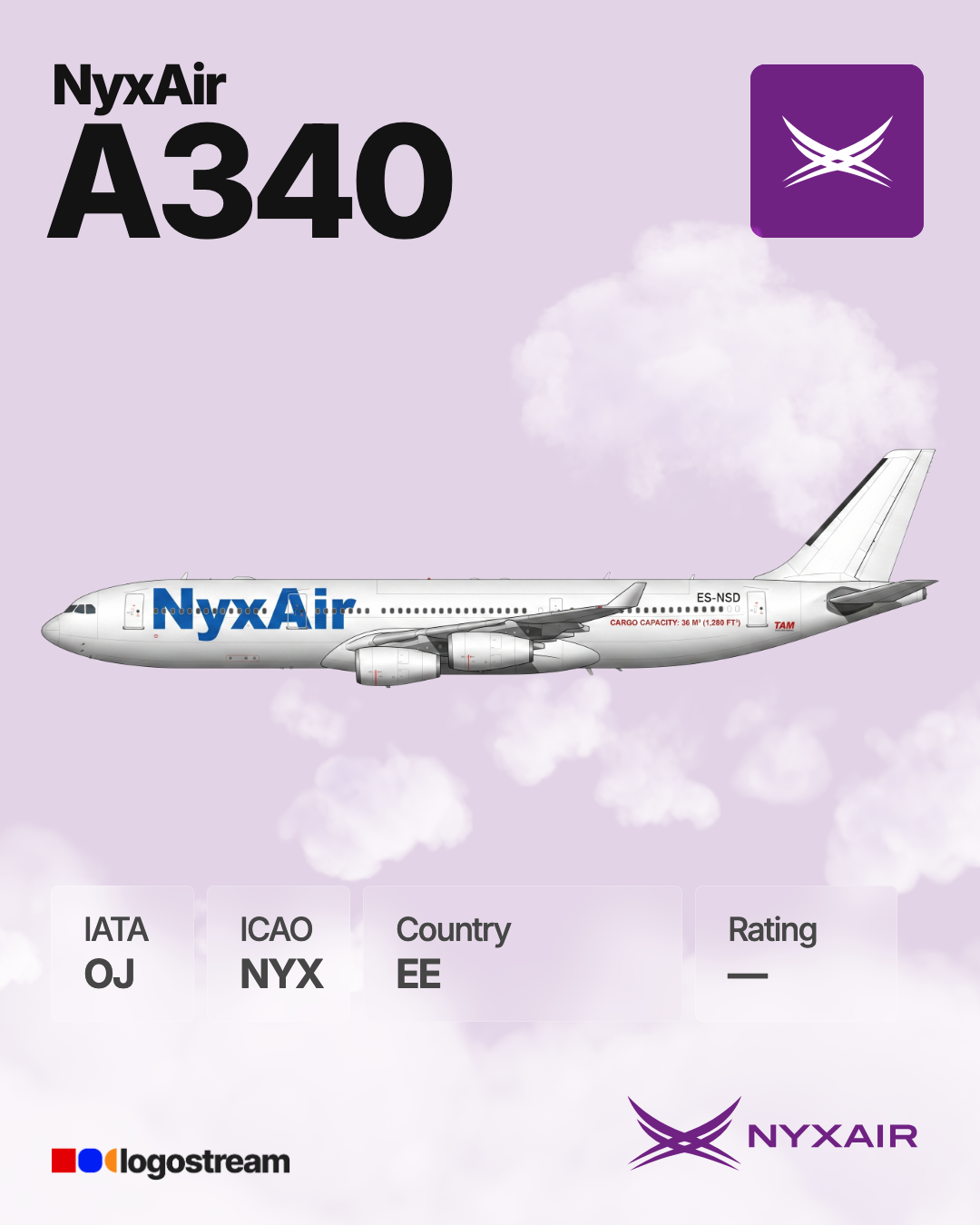 NyxAir aircraft livery – NYX airline logo on aircraft