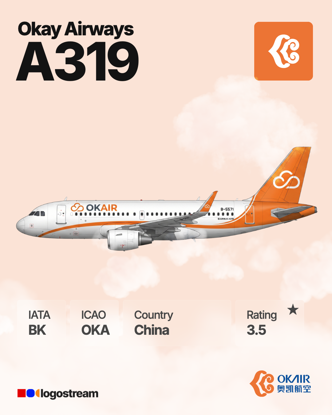 Okay Airways aircraft livery – OKA airline logo on aircraft