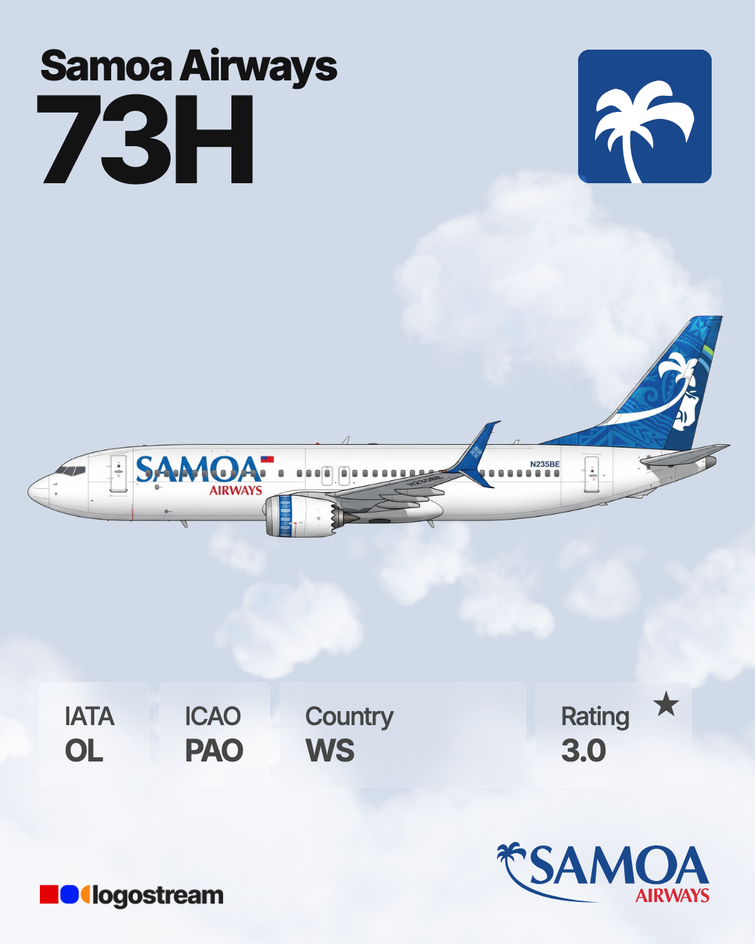 Samoa Airways aircraft livery – PAO airline logo on aircraft