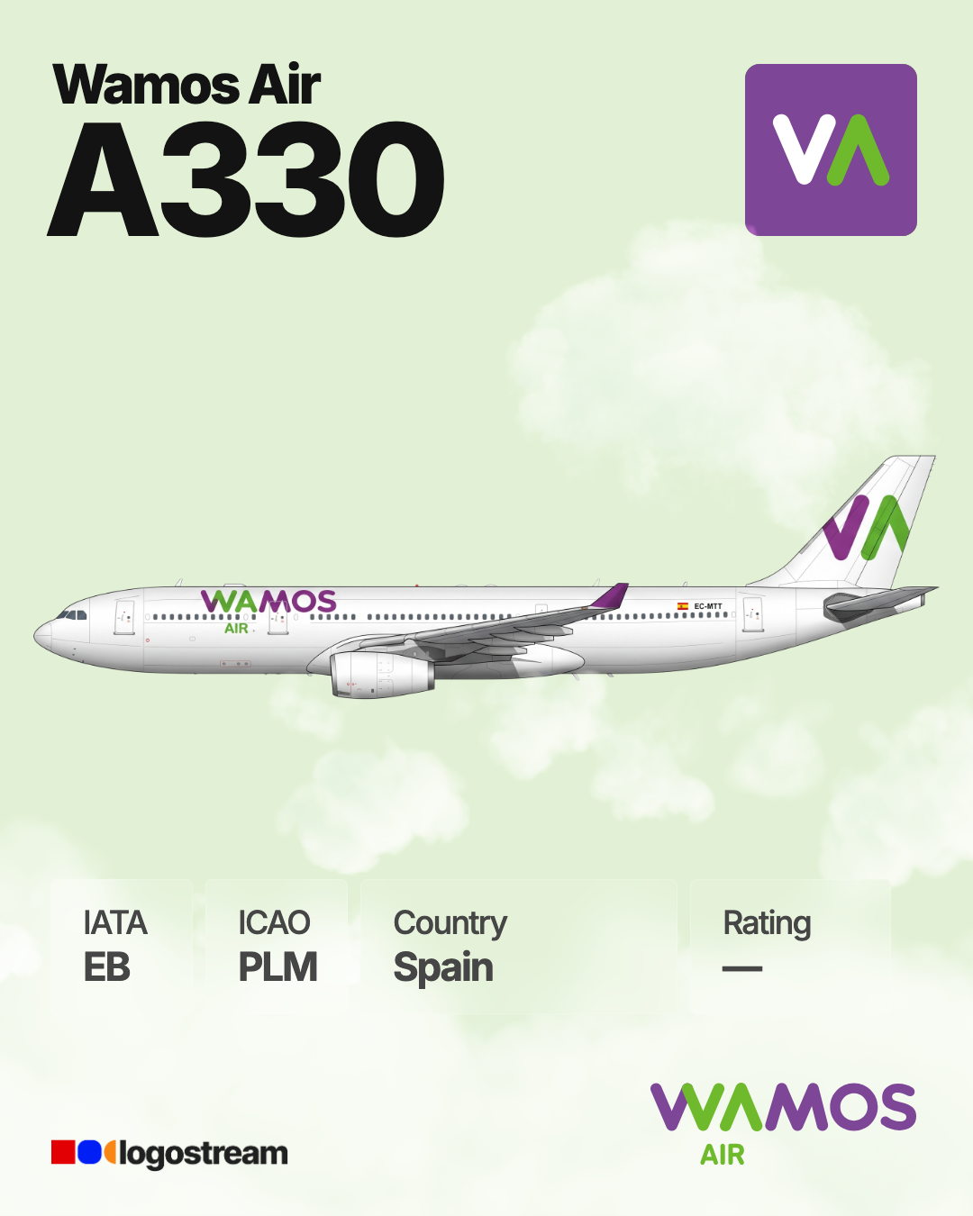 Wamos Air aircraft livery – PLM airline logo on aircraft