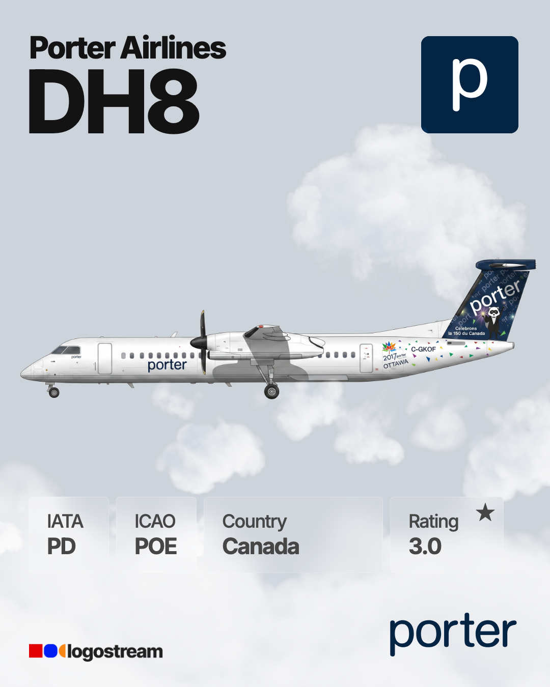 Porter Airlines aircraft livery – POE airline logo on aircraft