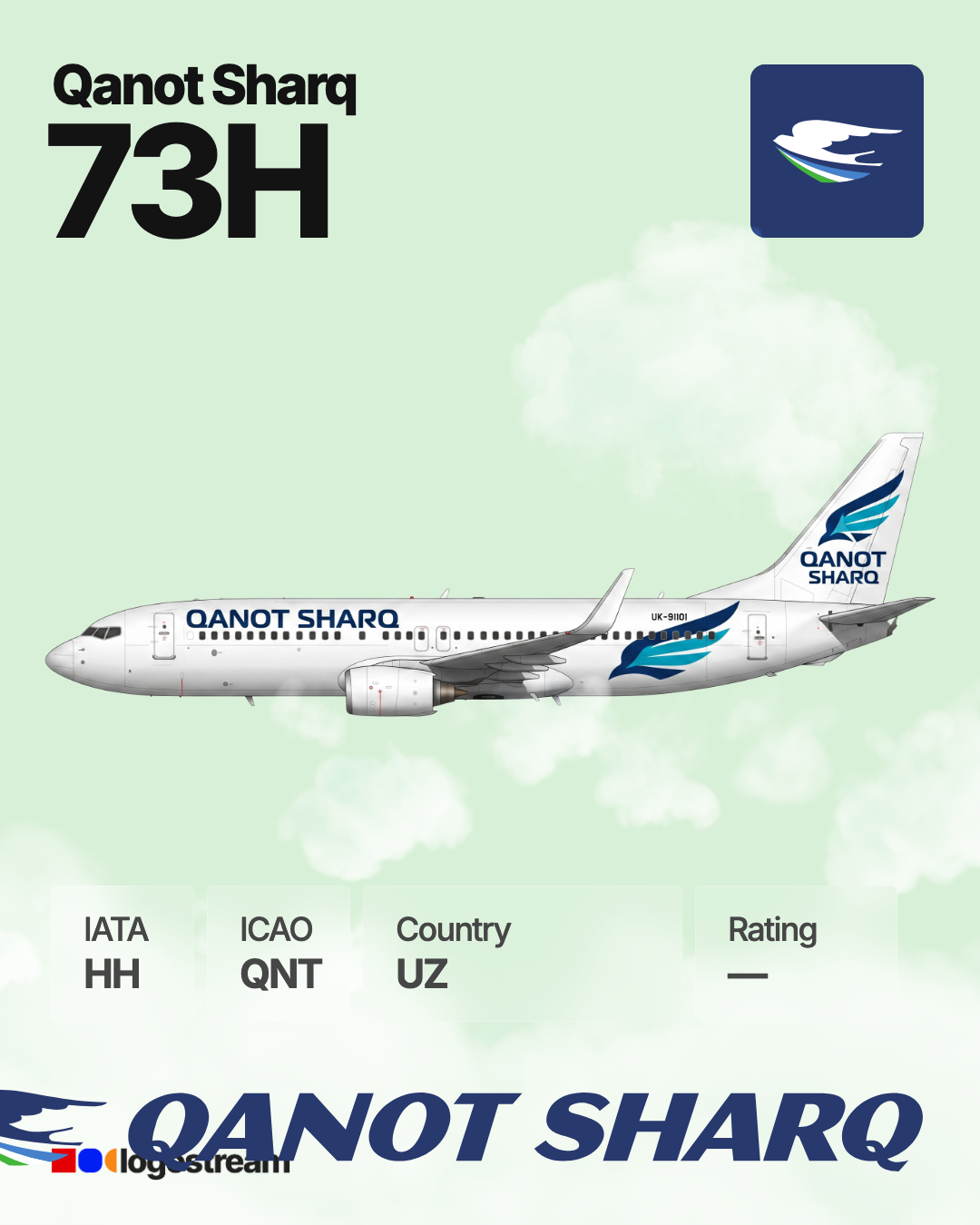 Qanot Sharq aircraft livery – QNT airline logo on aircraft