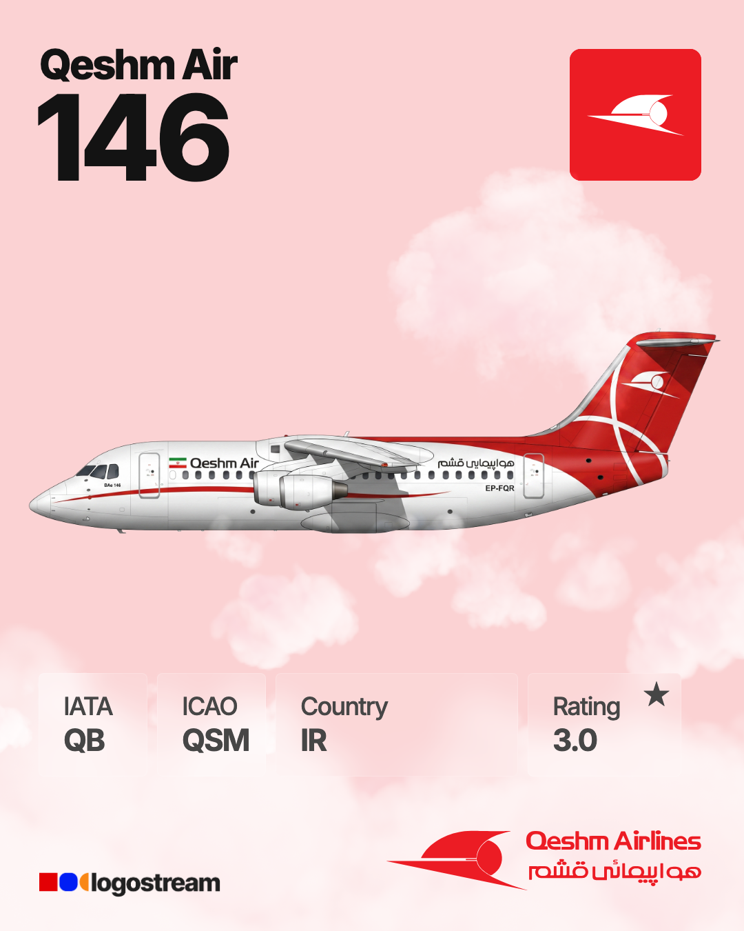 Qeshm Air aircraft livery – QSM airline logo on aircraft