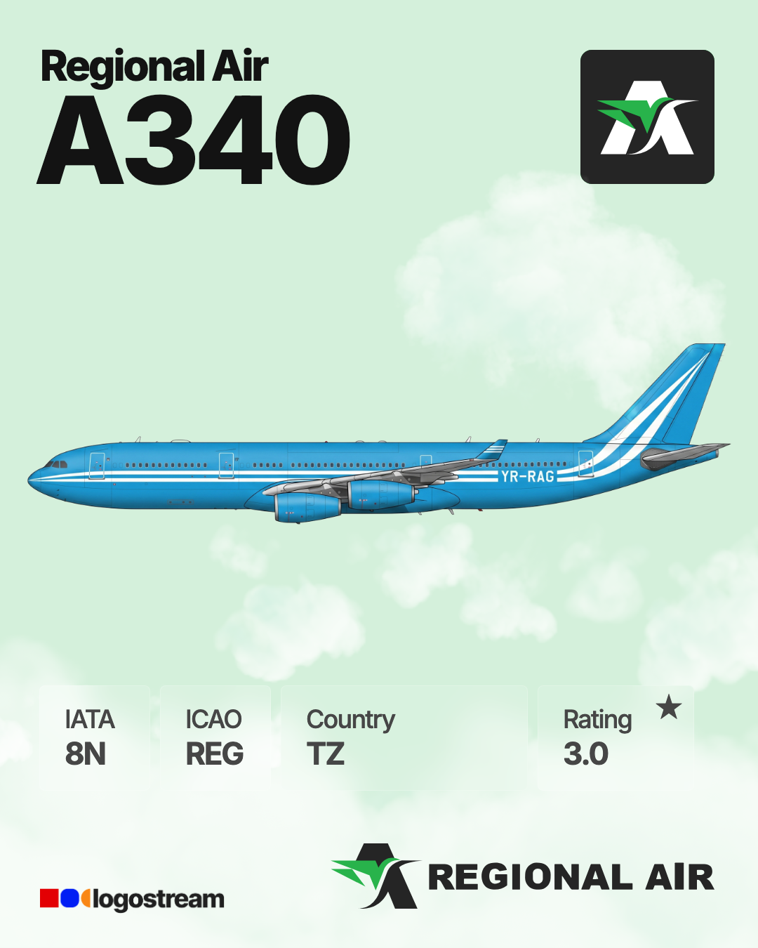 Regional Air aircraft livery – REG airline logo on aircraft
