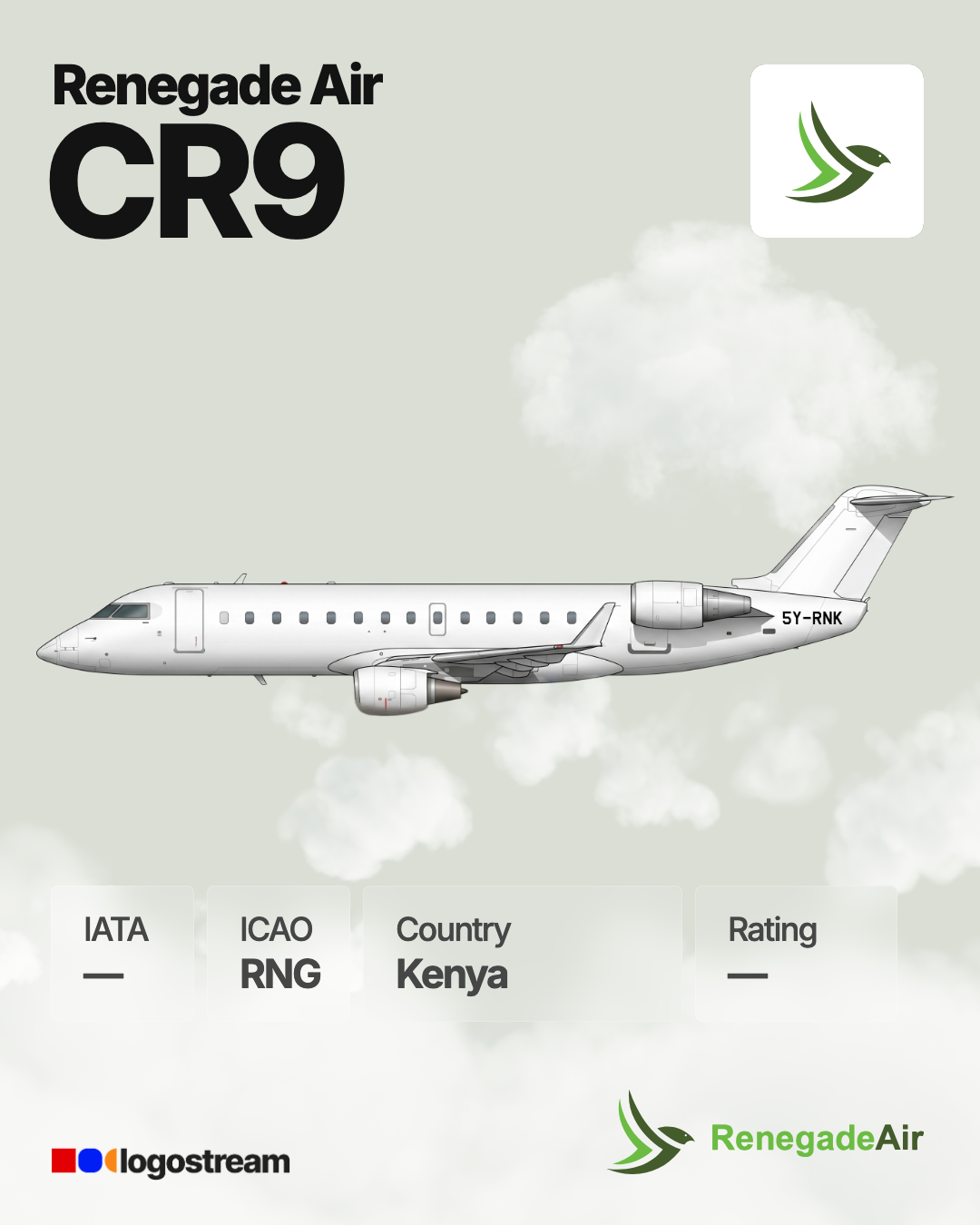 Renegade Air aircraft livery – RNG airline logo on aircraft