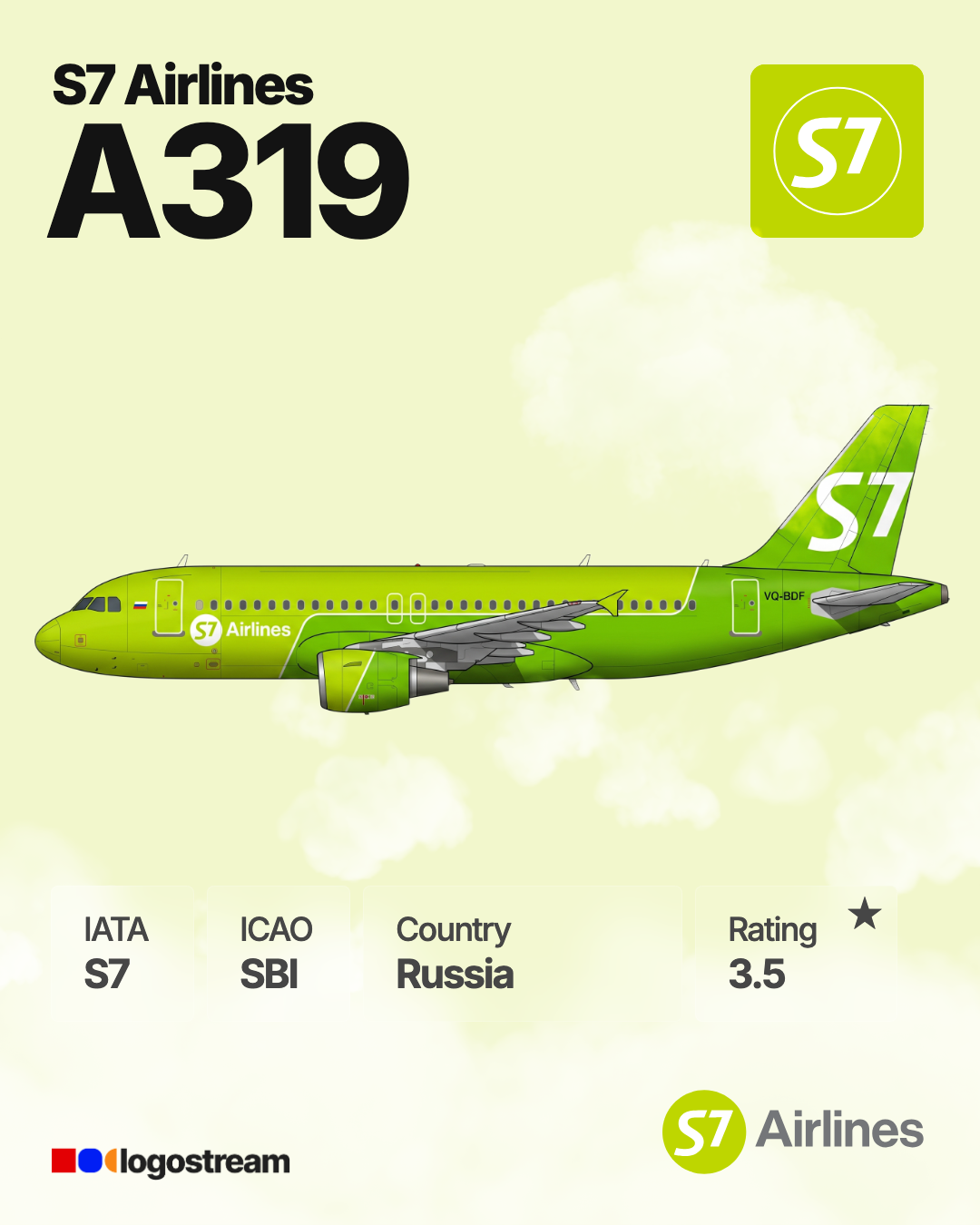 S7 Airlines aircraft livery – SBI airline logo on aircraft