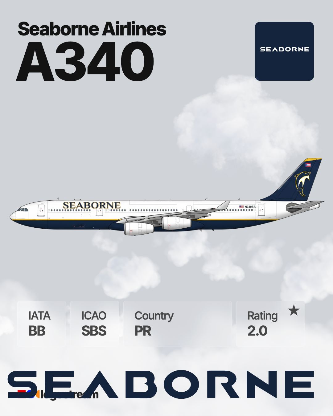 Seaborne Airlines aircraft livery – SBS airline logo on aircraft