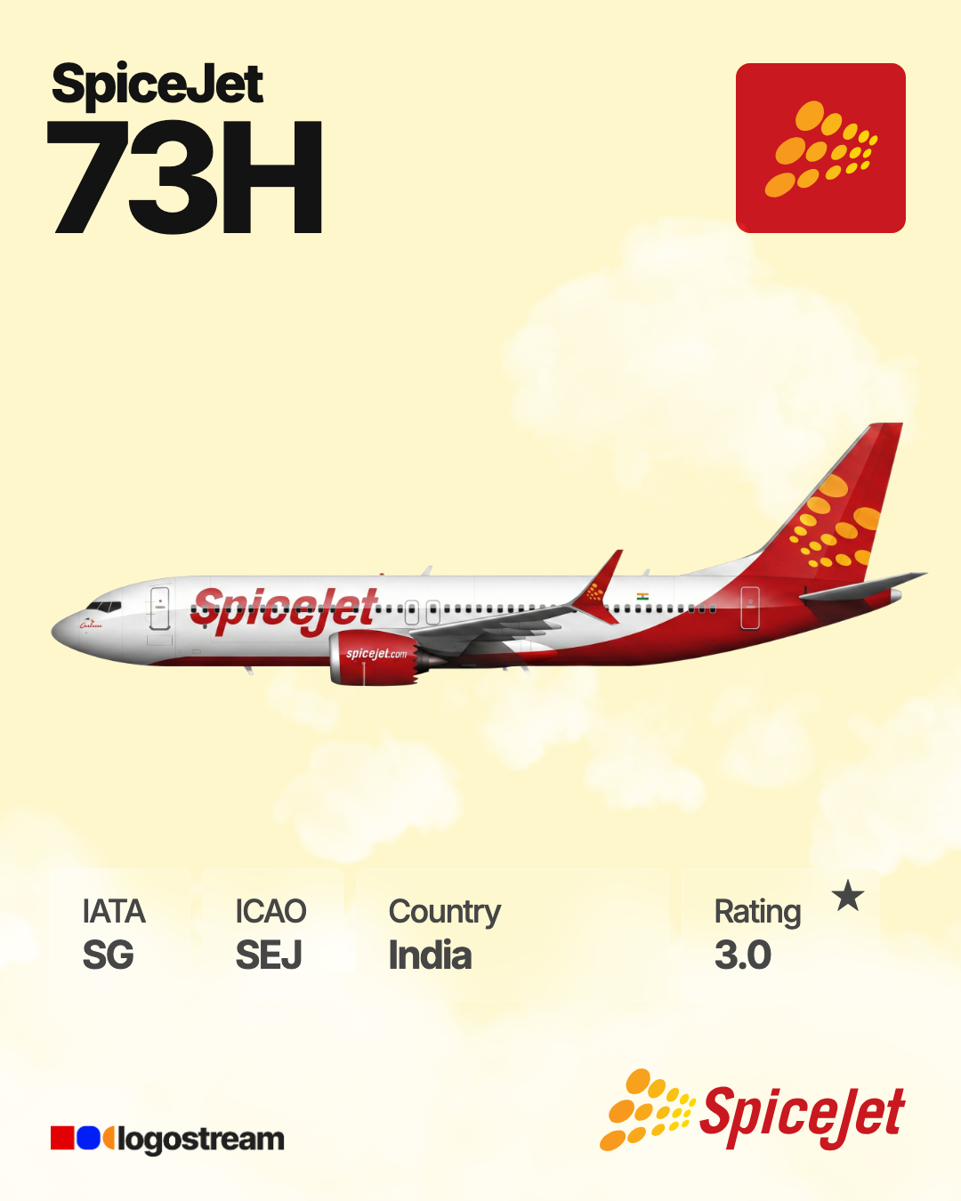 SpiceJet aircraft livery – SEJ airline logo on aircraft