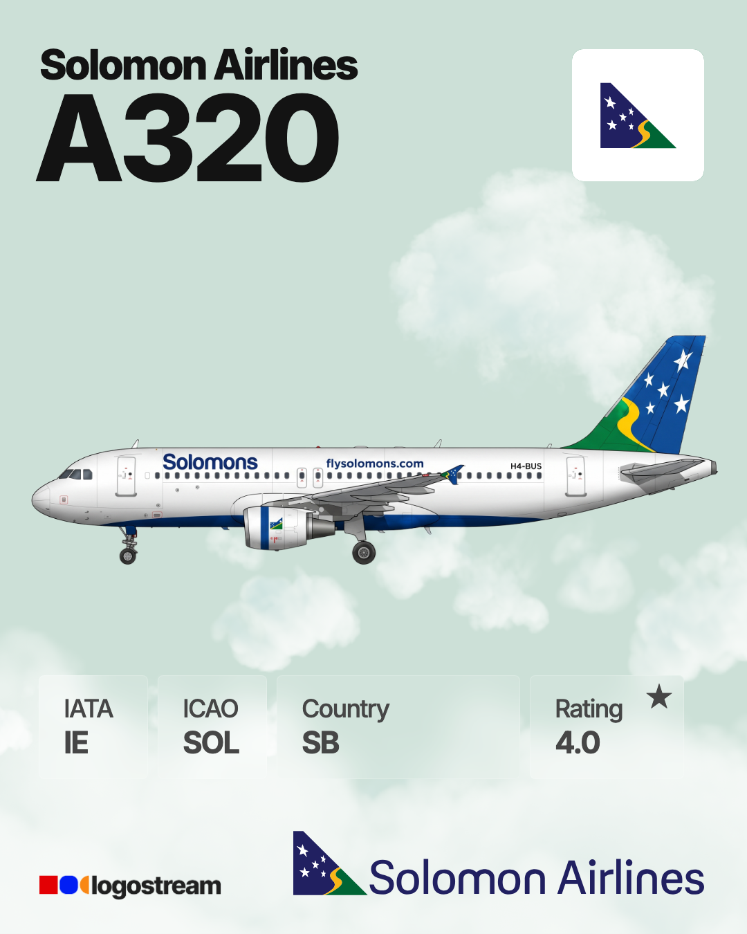 Solomon Airlines aircraft livery – SOL airline logo on aircraft